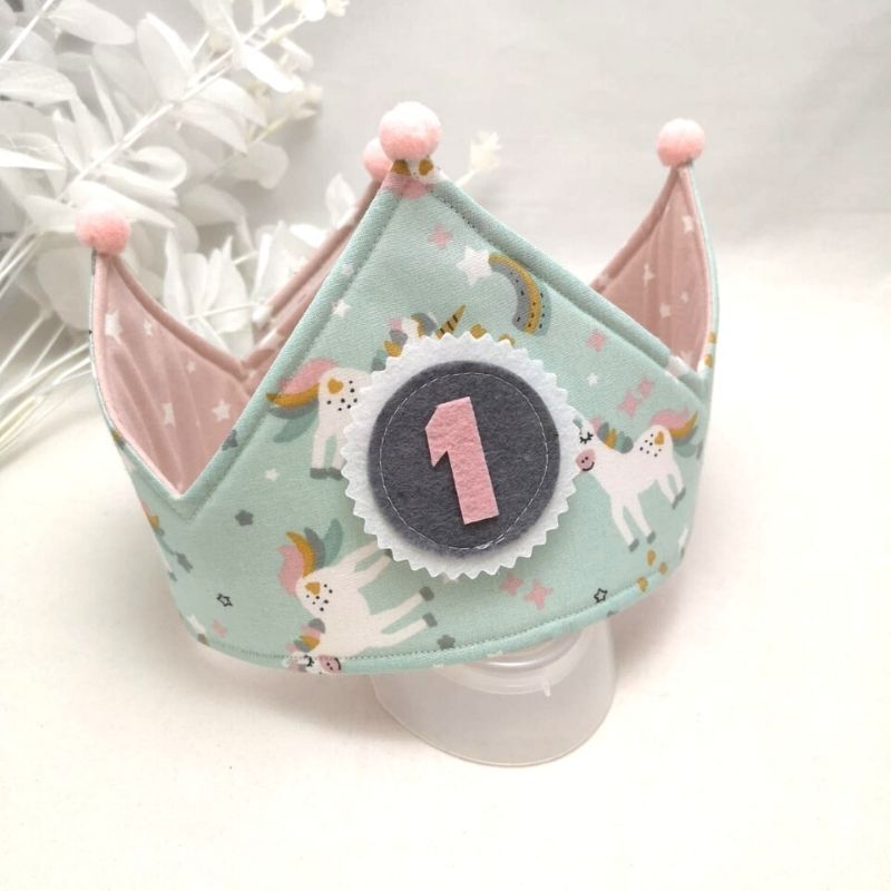 Corona de Cumpleaños Unicornios Fondo Mint