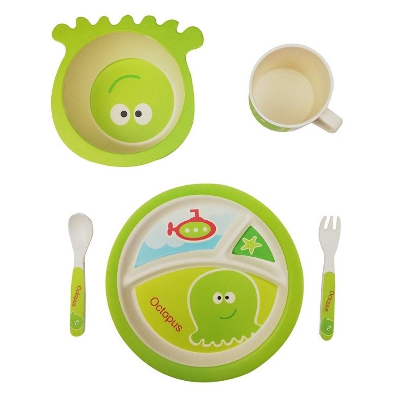 Vajilla Infantil Bambú 5 Piezas- Pulpo