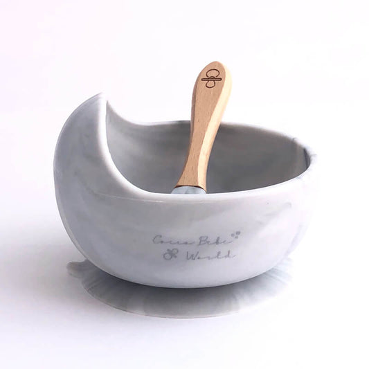 Bowl De Silicona Con Cuchara De Madera - Mármol