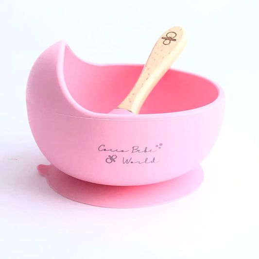Bowl De Silicona Con Cuchara De Madera - Rosa