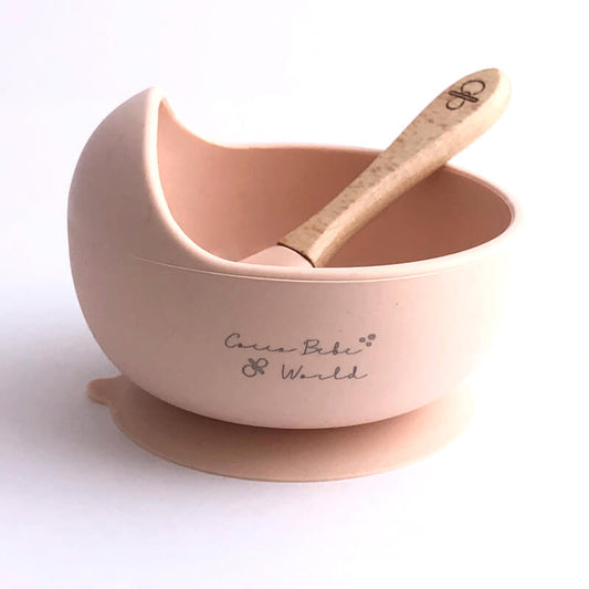 Bowl De Silicona Con Cuchara De Madera - Nude